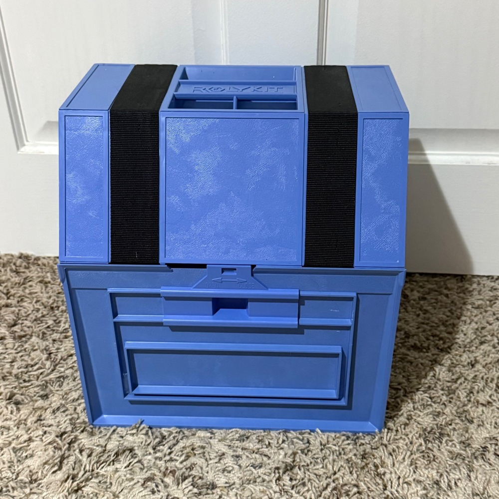 Rolykit S-11 Blue Roll-Up Storage Box Organizer Hexagon Craft Tool Case Vintage
